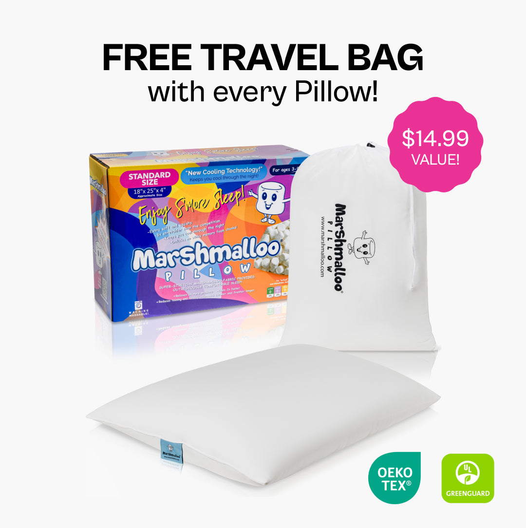 White cooling pillow with colorful packaging and certification logos in the corner.
